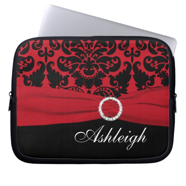 Red and Black Damask FAUX Ribbon Laptop sleeve (Framsidan)