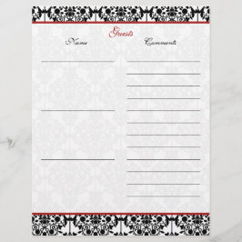 Red and Black Damask Linen Guest Bok Papper