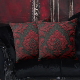 Red and Black Damask Patterned Kudde