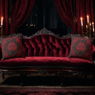 Red and Black Damask Patterned Kudde