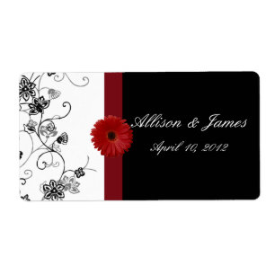 Red and Black Damask Red Gerbera DaisyWine-etikett Fraktsedel