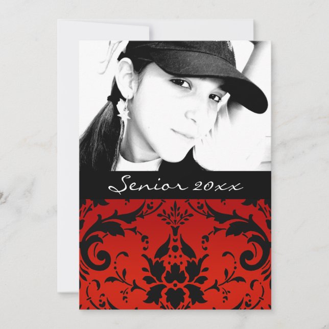 Red and Black Damask Senior Class of 20xx Grad Meddelande (Framsida)