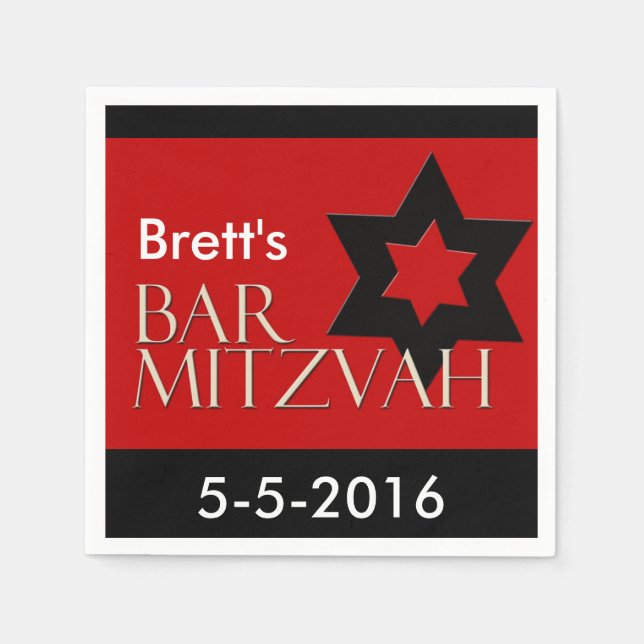 Red and Black Designer Pub Mitzvah Napkins Pappersservett (Framsidan)