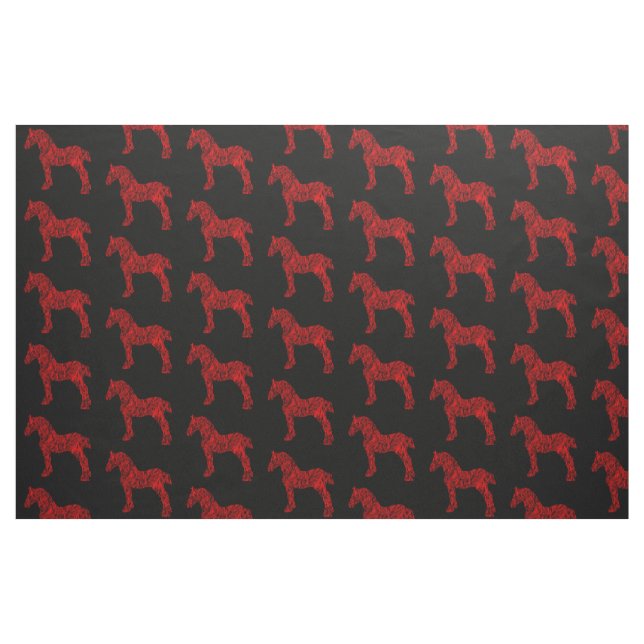 Red and Black Draft Horse Silhouette Tyg (Fat Quarter)