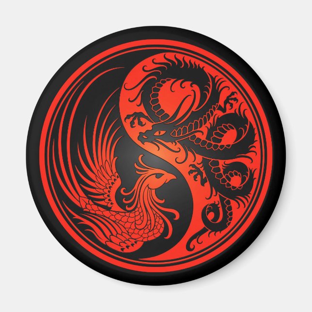 Red and Black Dragon Phoenix Yin Yang Magnet (Framsidan)