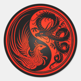 Red and Black Dragon Phoenix Yin Yang Runt Klistermärke