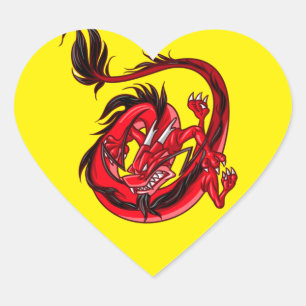 Red and Black Dragon Tattoo on Hjärtformat Klistermärke