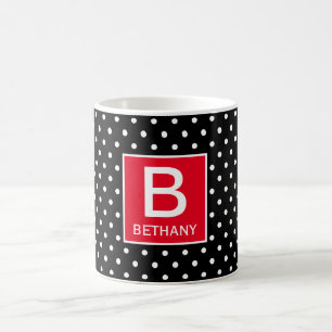 Red and Black (eller Anpassningsbar Färg) Monogram Kaffemugg