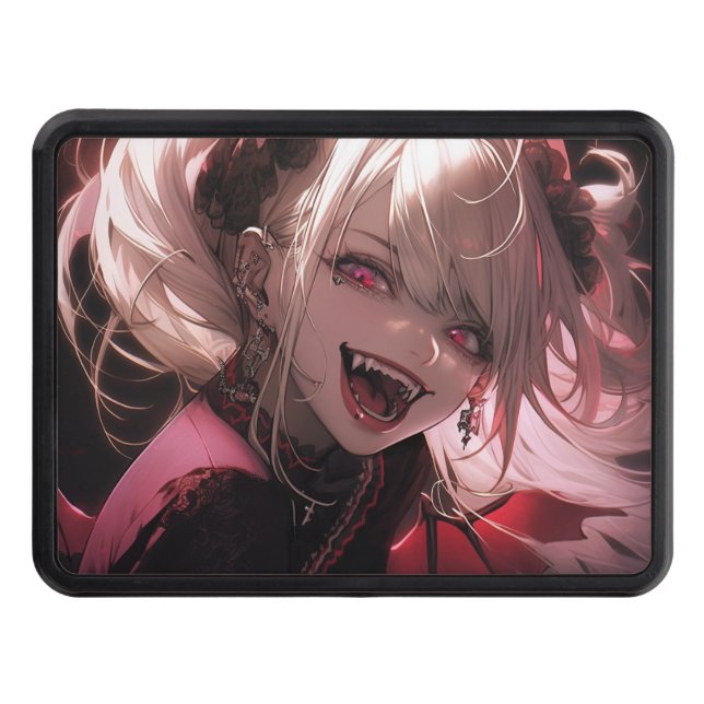 Red and Black Fanged Smile Vampire Anime Girl Dragkroksskydd (Framsidan)