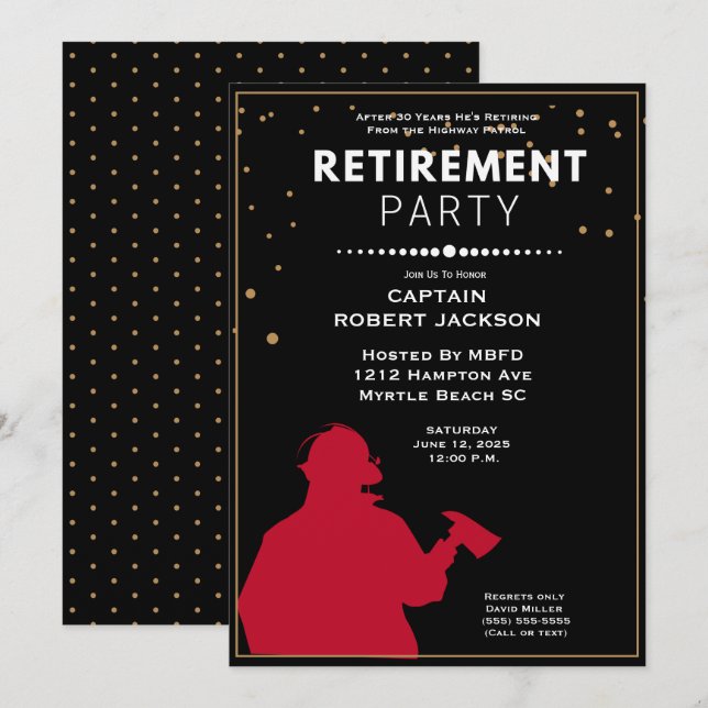 Red and Black Firefighter Pension Party Inbjudningar (Fram/baksida)