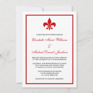 Red and Black Fleur de Lis Bröllop Inbjudningar