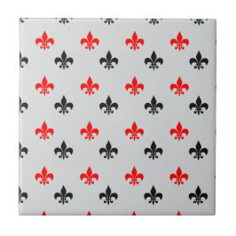 Red and Black Fleur De Lis Kakelplatta