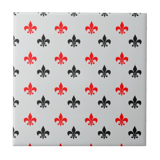 Red and Black Fleur De Lis Kakelplatta (Framsidan)