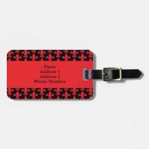 Red and Black Fleur de Lis Mönster Bagagebricka