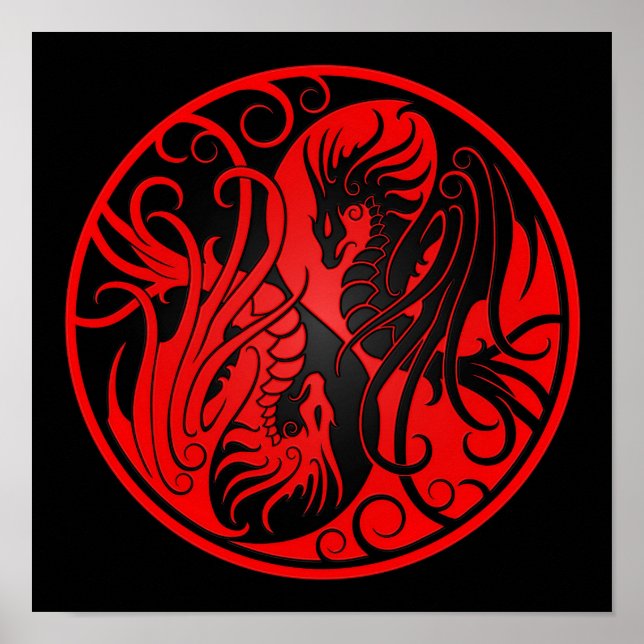 Red and Black Flies Yin Yang Dragons Poster (Framsidan)