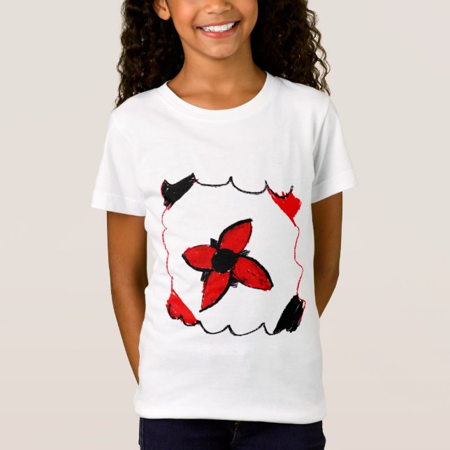 Red and Black Flower Sketch - Art by Kids Tee Shirt (Framsida)