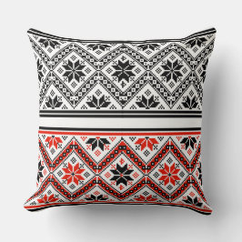 Red and Black Folk Art Geometric Pattern Throw Kudde