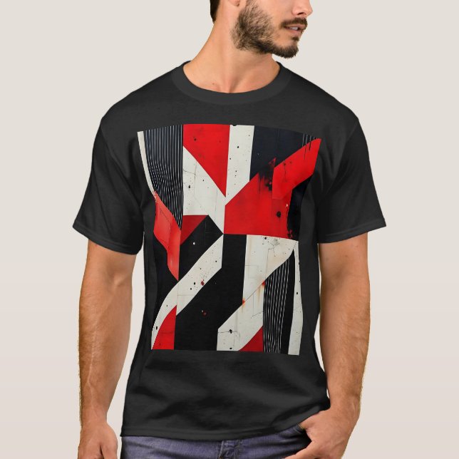 Red and Black Geometric Design  T Shirt (Framsida)