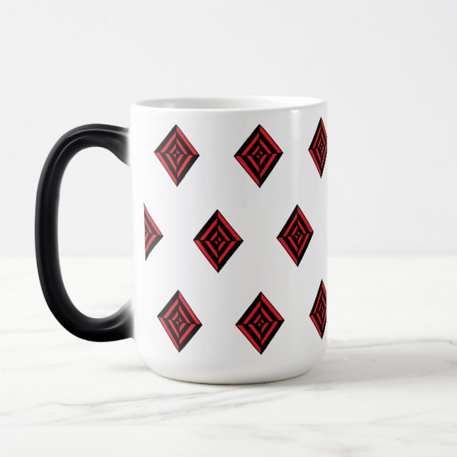 Red and Black Geometric Diamond Pattern Modern Tot Magisk Mugg (Vänster)