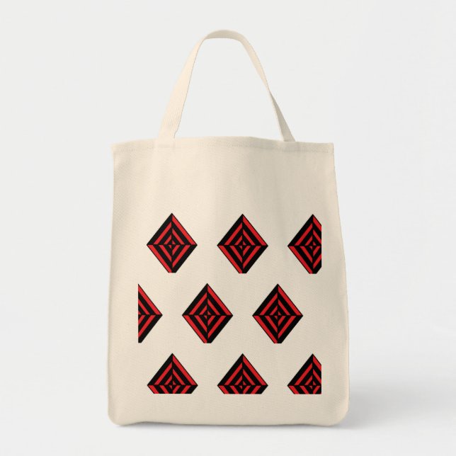 Red and Black Geometric Diamond Pattern Modern Tot Tygkasse (Framsidan)