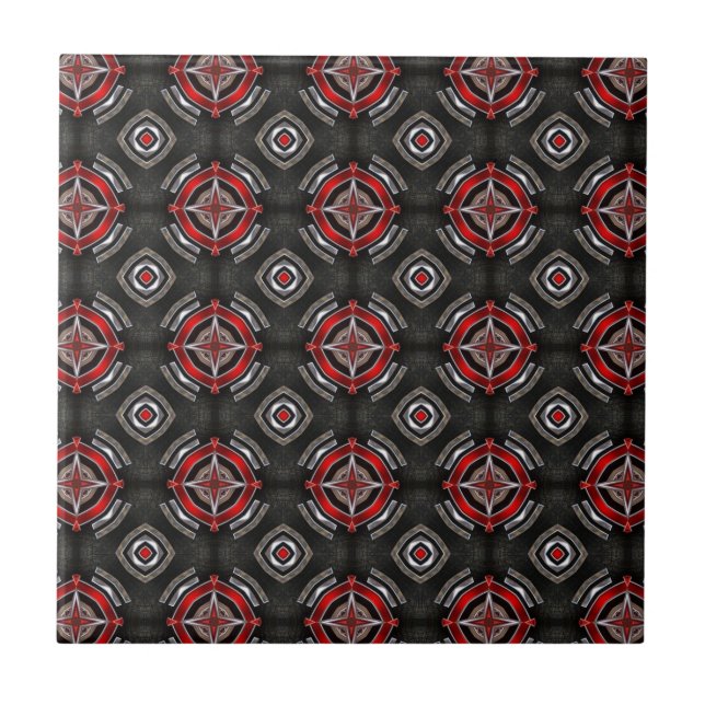 Red and Black Geometric Pattern Kakelplatta (Framsidan)