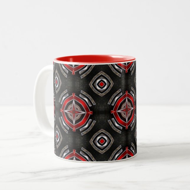 Red and Black Geometric Pattern Två-Tonad Mugg (Framsida vänster)