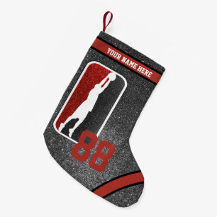 Red and Black Glitter Basketball Team Jersey Liten Julstrumpa