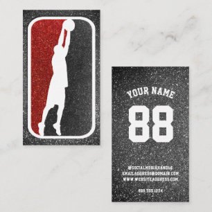 Red and Black Glitter Basketball Team Jersey Visitkort
