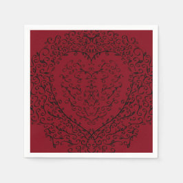 Red and Black Gothic Heart Elegant bröllop Pappersservett