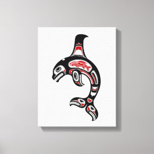 Red and Black Haida Spirit Killer Whale Canvastryck