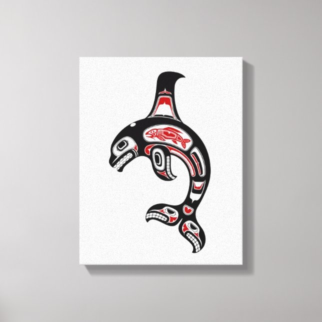 Red and Black Haida Spirit Killer Whale Canvastryck (Framsida)