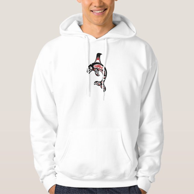 Red and Black Haida Spirit Killer Whale Sweatshirt Med Luva (Framsida)