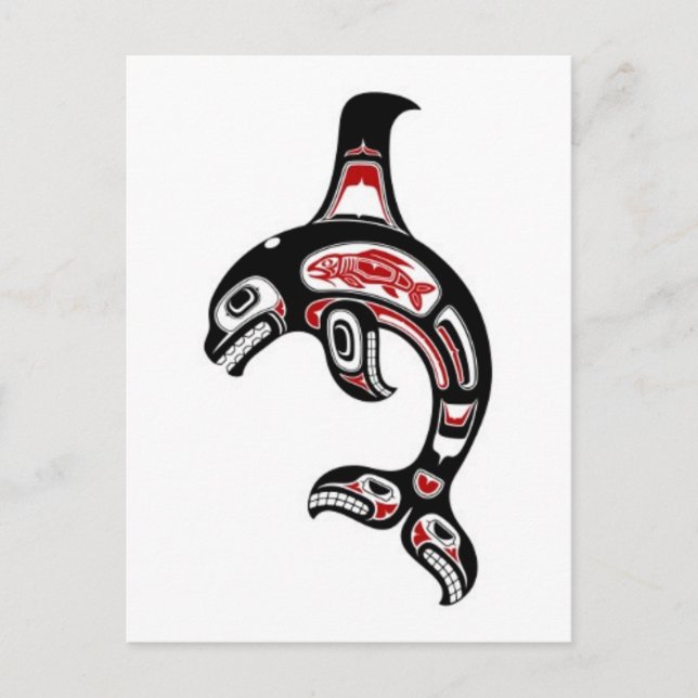 Red and Black Haida Spirit Killer Whale Vykort (Framsida)