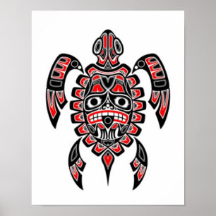 Red and Black Haida Spirit Sea Turtle Poster