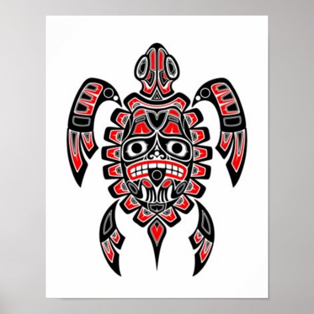 Red and Black Haida Spirit Sea Turtle Poster (Framsidan)