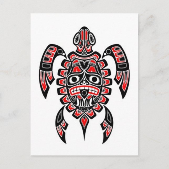 Red and Black Haida Spirit Sea Turtle Vykort (Framsida)