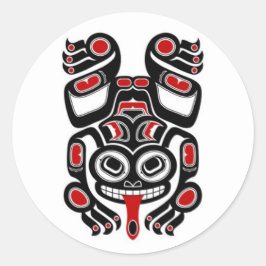 Red and Black Haida Spirit Träd Frog Runt Klistermärke