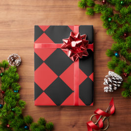 Red and Black Harlequin Diamond Checked Mönster Presentpapper