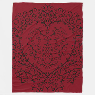 Red and Black Heart Gothic Bröllop Blanket Fleecefilt