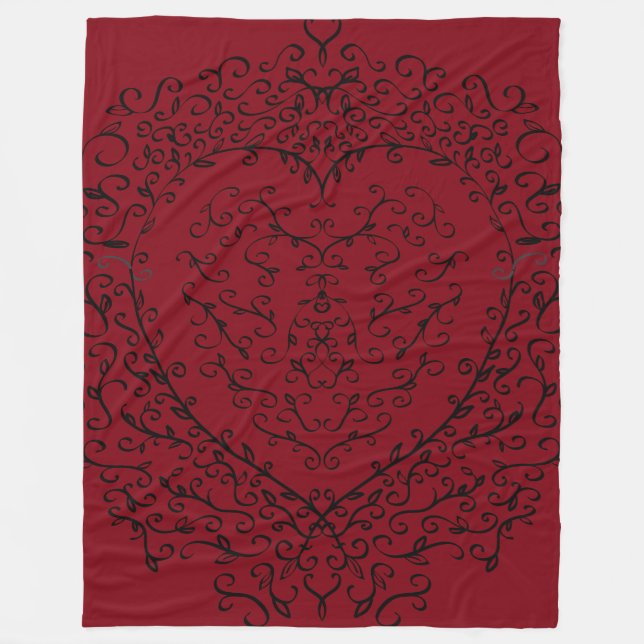 Red and Black Heart Gothic Bröllop Blanket Fleecefilt (Framsidan)