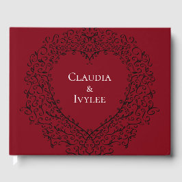 Red and Black Heart Gothic Bröllop Guest Bok