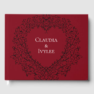 Red and Black Heart Gothic Bröllop Guest Bok