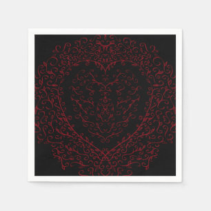 Red and Black Heart Gothic Bröllop Napkins Pappersservett