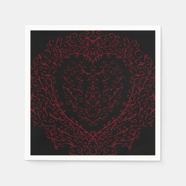 Red and Black Heart Gothic Bröllop Napkins Pappersservett (Framsidan)