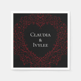 Red and Black Heart Gothic Bröllop Napkins Pappersservett