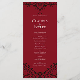 Red and Black Heart Gothic Bröllopsprograms Meny