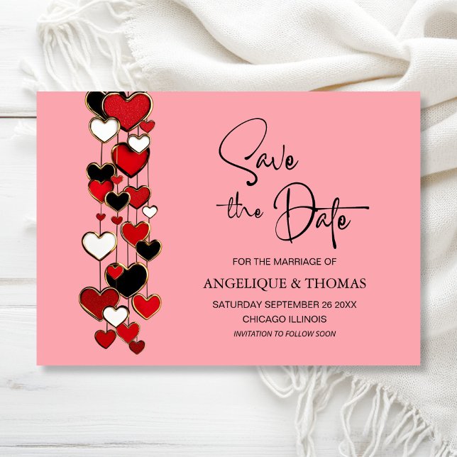 Red and Black Hearts Wedding Save the Date Spara Datumet (Skapare uppladdad)