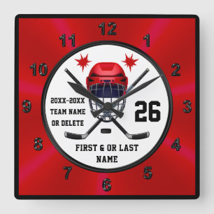 Red and Black, Hockey Clock, Hockey Wall Decor Fyrkantig Klocka