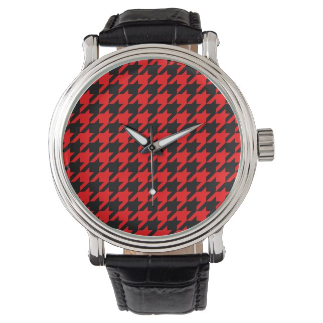 Red and Black Houndstooth Check Armbandsur (Framsida)