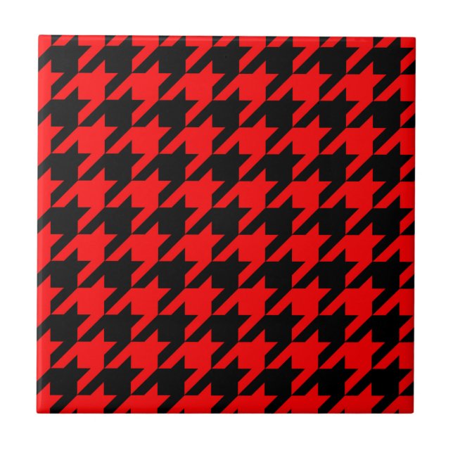 Red and Black Houndstooth Check Kakelplatta (Framsidan)